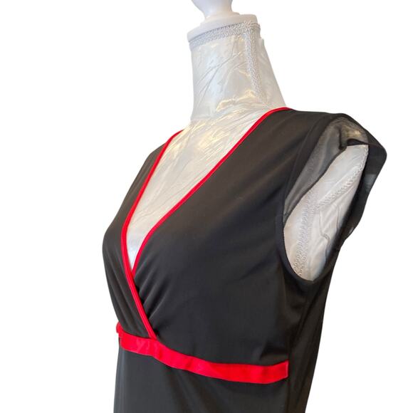 Vintage 90s Black Red Sheer V Neck Cap Sleeve Whimsigoth Romantic Dress Sz XS - Picture 9 of 16